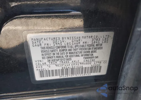 2014 Nissan Sentra Fe+ S/Fe+ Sv/S/Sl/Sr/Sv из США, поврежденный, VIN 3N1AB7AP7EY218455